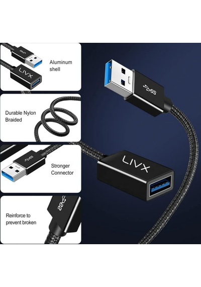 Rope 5gbps Hızlı Veri Aktarımı Usb 3.0 Erkek Dişi Uzatma Kablosu Halat Örgülü 5 Metre Diger