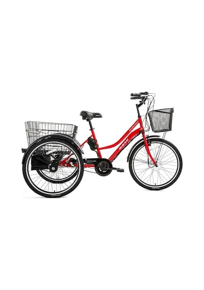 Bisan E-porter Üç Tekerli Elektrikli Bisiklet 44cm V 24 Jant 3 Vites Bayrak Kırmızı Beyaz Kırmızı Beyaz