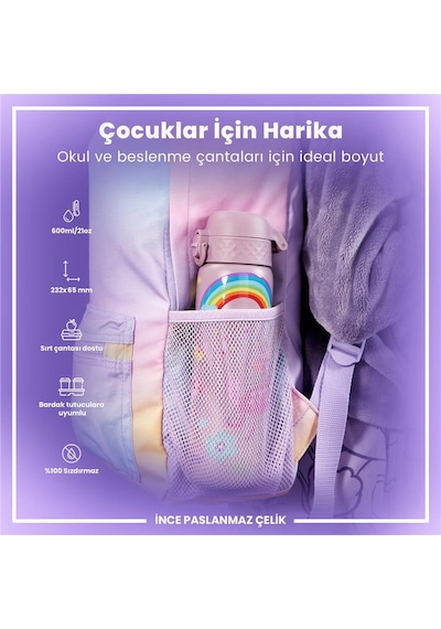 Ion8 - Paslanmaz Çelik İnce Suluk - Unicorn - 600 Ml - Sızdırmaz Çok Renkli