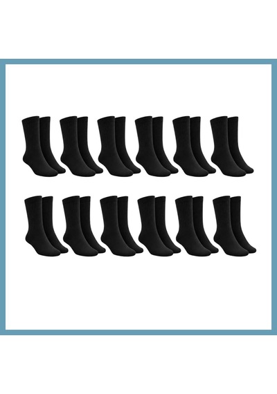 Bezos Unisex Siyah Soket Çorap 12'li Set Düz Basic Ribanalı Günlük Spor Esnek Rahat Uzun Çorap Konforlu Set Mbt06