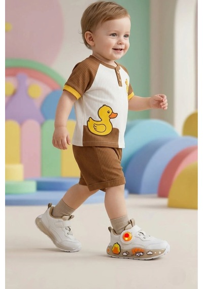 Pepino Ortopedik Taban Unisex Ördek Desenli Bebek Spor Ayakkabı Beyaz