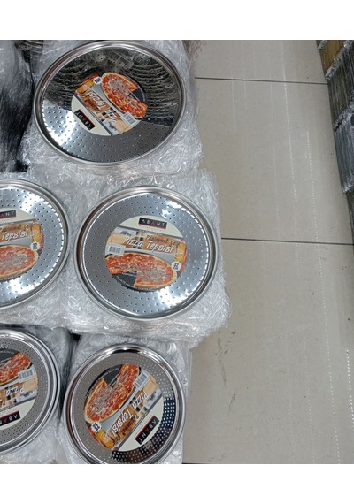 Abant Pizza Tepsi Tava Seti Delikli 28/32/36 Cm Paslanmaz Çelik Siyah