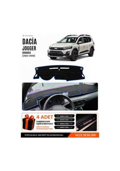 Dacia Jogger Ekransız 2022-2026 Uyumlu Torpido Örtüsü, Torpido Kılıfı - Siyah-mavi - Da002