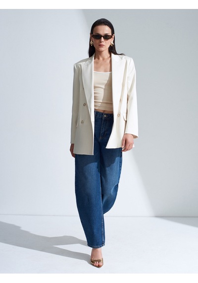 Dilvin 60802 Kruvaze Saten Blazer Ceket-ekru