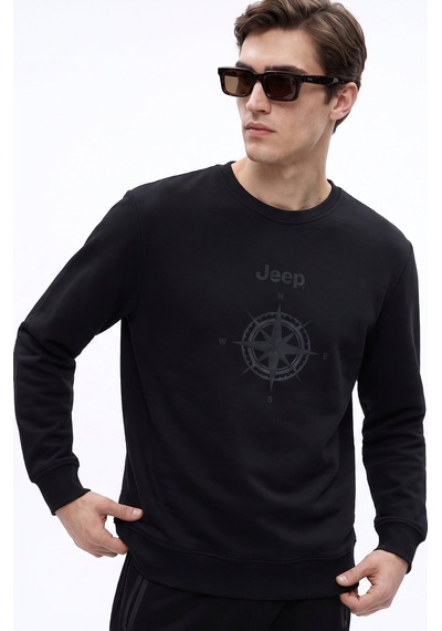 Jeep J6wm-swt7376 Siyah Erkek Bisiklet Yaka Baskılı Relaxed Fit Sweatshirt