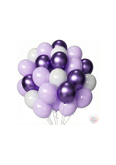 Metalik Mor Lila Beyaz Balon Seti 24 Parça A Kalite Lateks Balon, Parti Ve Doğum Günü Seti Çok Renkli