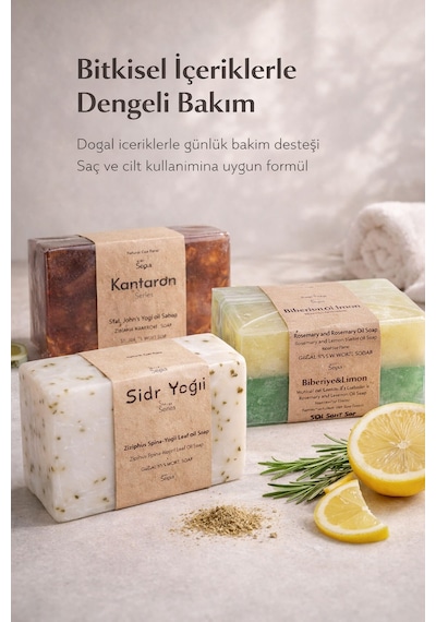 Saç Ve Saç Derisi Bakımı İçin Onarıcı 3 Lü Doğal Sabun Seti Biberiye