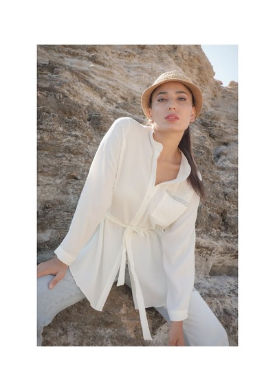 Charmwear Uzunkol Cepli Bluz Beyaz