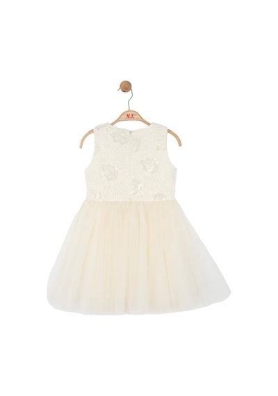 Nk Kids Kız Çocuk Yapraklı Elbise Nk-71514 Krem