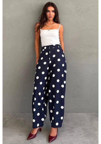 Madmext Lacivert Puantiyeli Beli Lastikli Balon Kadın Pantolon Mg2886