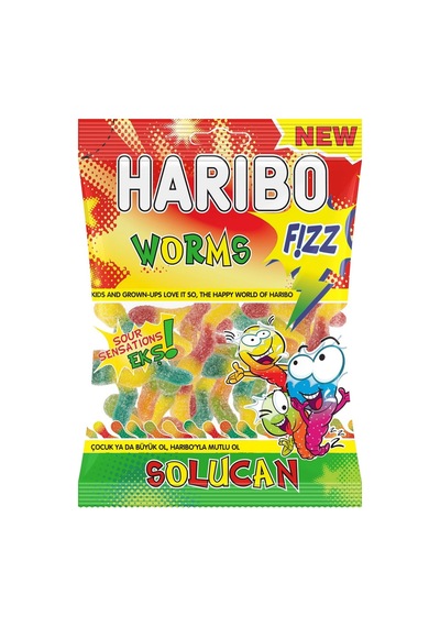 Harıbo Fızz Solucan Yumuşak Şeker 80 G - Ekşi Meyveli Lezzet 5'li Avantaj Paketi - 5 Adet Tarı