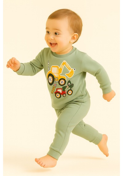 Aden Kids Çocuk Mevsimlik Penye Pijama Takımı Beyaz - Yeşil