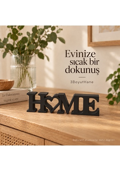 Home Kalpli Dekoratif Yazı 22 Cm Masaüstü Konsol Ve Raf Süsü Siyah