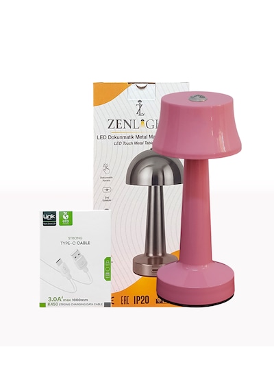 Zenlight Metal Dokunmatik Şarjlı Masa Lambası Pembe