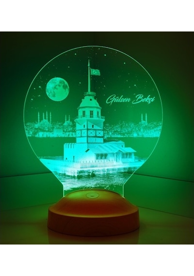 Kız Kulesi Tasarımlı İsimli İstanbul Doğum Günü Hatırası Led Lamba