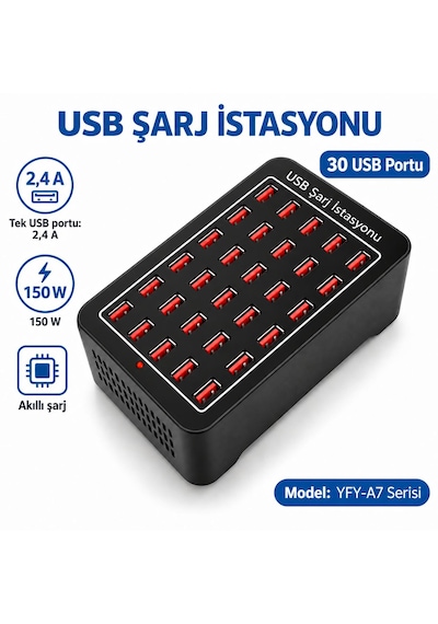 30 Portlu150w Usb Şarj İstasyonu Ev Ofis Toplantı Odası Akıllı Şarj 2.4a Soğutma Fanlı Isı Dağılımı Şarj Cihazı Şarj İstasyonu Çoklu