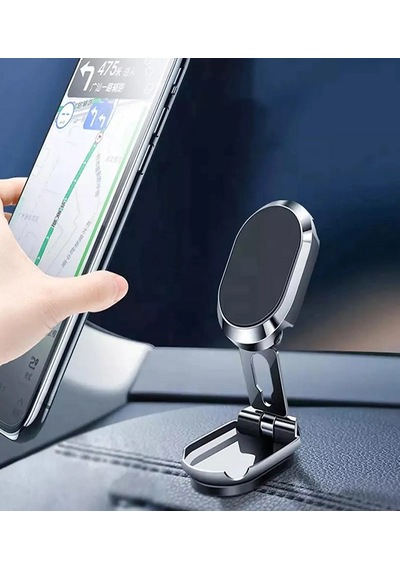 Metal Katlanır Mıknatıslı Telefon Tutucu Yüksek Kaliteli 360 Dönerli Soft Black Tutucu Metal Gri