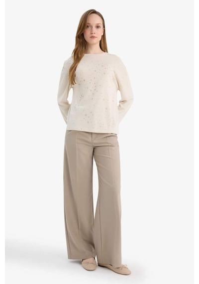 Defacto Relax Fit Bisiklet Yaka Uzun Kollu Tişört G9184ax26spbg322 Bej-bg322