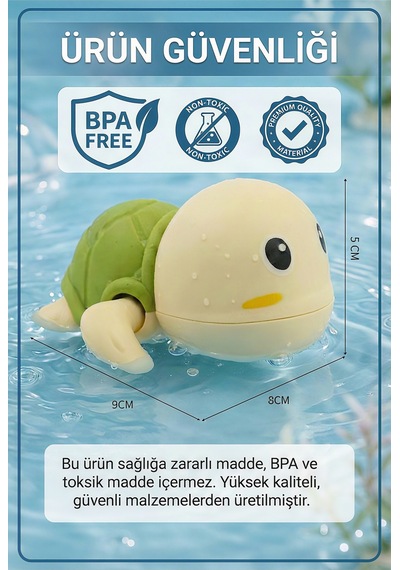 Kurmalı Kaplumbağa Bebek Banyo Oyuncağı Suda Yüzen, Su Oyuncağı - Yeşil Kaplumbağa
