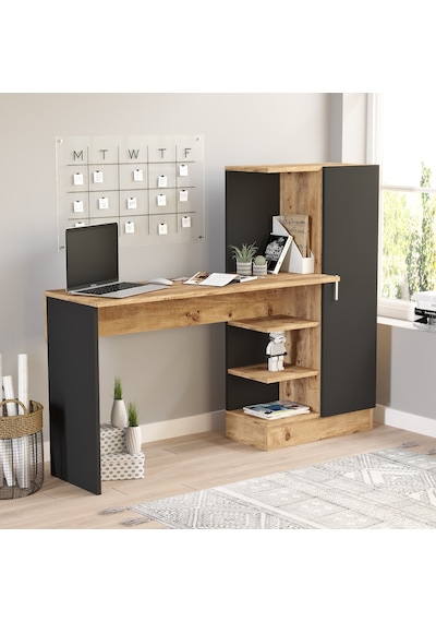 Robinhome Robin Home Arthur Kitaplıklı Çalışma Masası Çam Siyah (520439249) Siyah