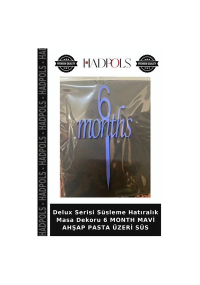 Delux Serisi Süsleme Hatıralık Masa Dekoru 6 Month Mavi Ahşap Pasta Üzeri Süs