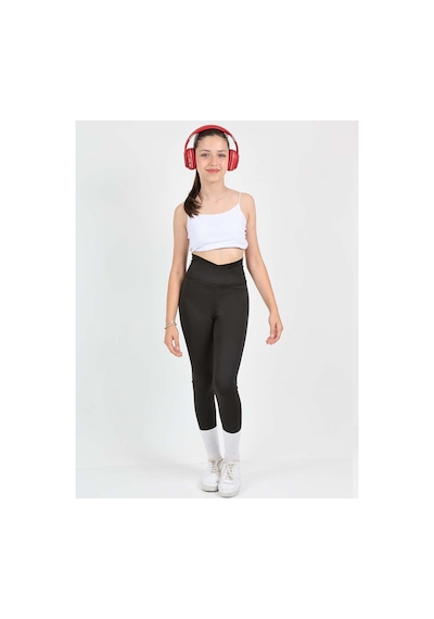 Erdem Kıds Kız Çocuk Yüksek Bel Kruvaze Kemer, Koşu, Yürüyüş, Casual, Spor, Atletik, Egzersiz, Fittness Tayt Siyah Siyah