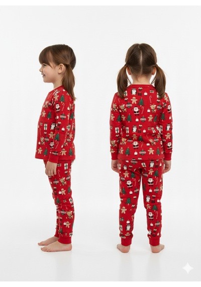Kız Çocuk Hayvan Desenli Ve Kış Desenli 2'li Pijama Takımı Çok Renkli