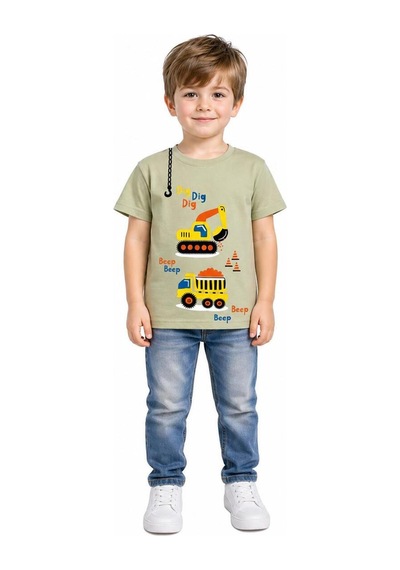 Yale Kids 1-4 Yaş Erkek Çocuk %95 Pamuklu Tişört Fıstık Yeşili