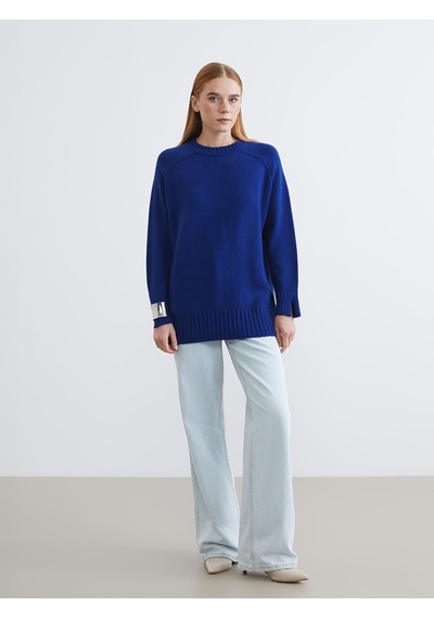 Lcw Modest Mavi Bisiklet Yaka Oversize Kadın Triko Tunik