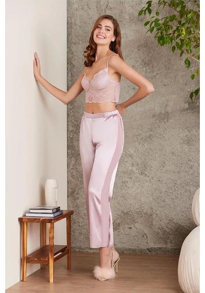Pierre Cardin 7025 Kadın Rose 4'lü Saten Takım Gelin Set Rose