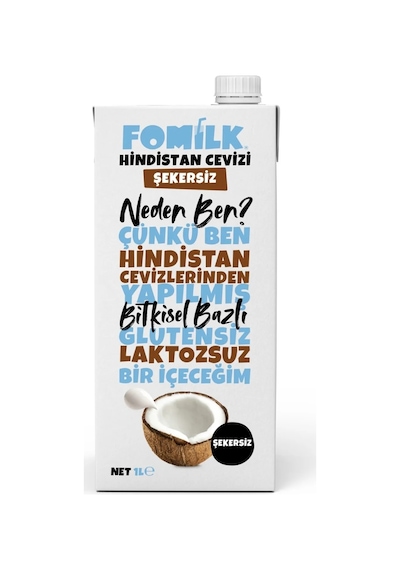 Hindistan Cevizi Sütü Glutensiz Bitkisel Bazlı Laktozsuz Vegan Şekersiz 1 L