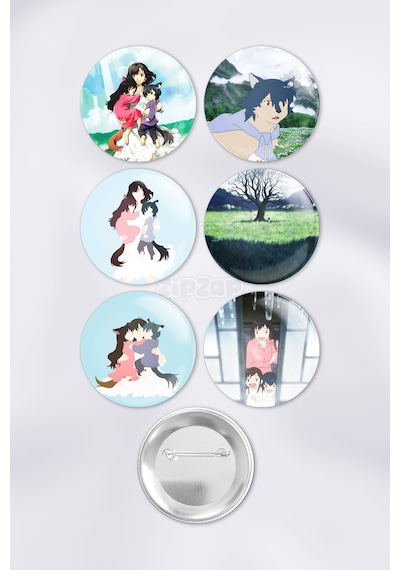 Wolf Children Çanta Süsü Rozet İğneli Buton Rozet Seti 6 Adet Çok Renkli