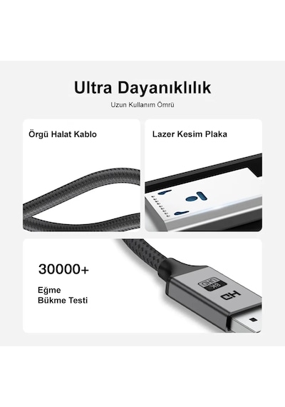 Yediseven Displayport Dp 1.4 8k 60hz Görüntü Aktarma Kablosu 3m