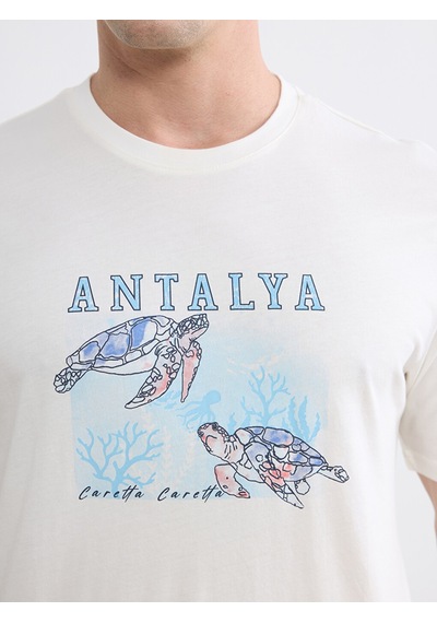 Lcwaıkıkı Classic Beyaz Bisiklet Yaka Antalya Baskılı Erkek Tişört