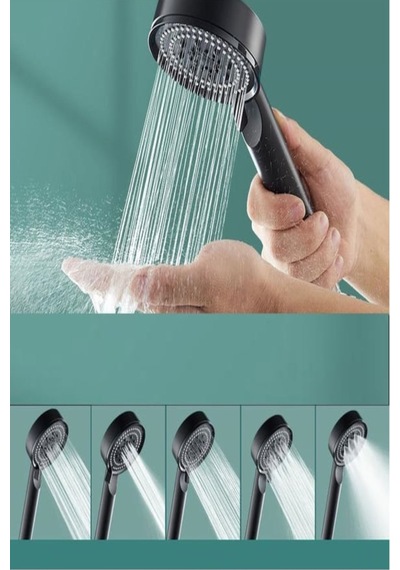 Siyah 5 Modlu Duş Başlığı Tasarruflu Masaj Etkisi Banyo Duş Başlığı Diğer