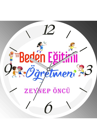 Kişiye Özel Beden Eğitimi Öğretmeni Çap 30cm Sessiz Akar Bombeli Gerçek Cam Duvar Saati Çok Renkli