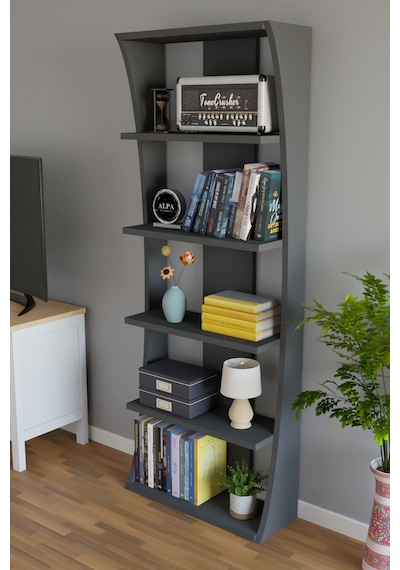 İskandinav Tasarım Çok Raflı Kitaplık 150x50x22 Cm Modern Dekoratif Raf Ünitesi Antrasit İskandinav Tasarım Çok Raflı Kitaplık 150x50x22 Cm Modern Dekoratif Raf Ünitesi Antrasit