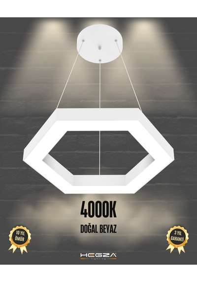 Hexagon Beyaz Kasa, Doğal Beyaz Işık Modern Sarkıt Led Avize Beyaz