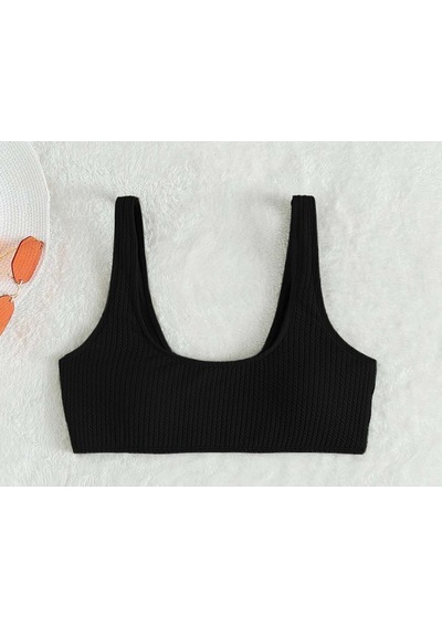 Angelsin Özel Fitilli Kumaş Tankini Bikini Üstü Siyah