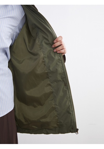Lcw Modest Haki Kadife Gömlek Yaka Oversize Kadın Şişme Mont