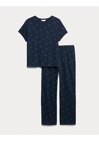 Marks & Spencer Pamuk Karışımlı Pijama Takımı T37004619F Lacivert