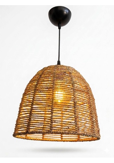 Goa Organik El Örmesi Avize - Bambu İpli Modern Sarkıt 30 Cm E27 Duy Ahşap