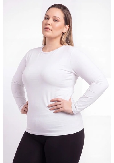 Terrien Özel Seri Hediye Kombin Rahat Kadın Büyük Beden Bisiklet Yaka Uzun Kollu Body Beyaz