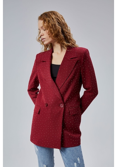 Kadın Regular Dokuma Astarlı Taş Detaylı Blazer Ceket Bordo