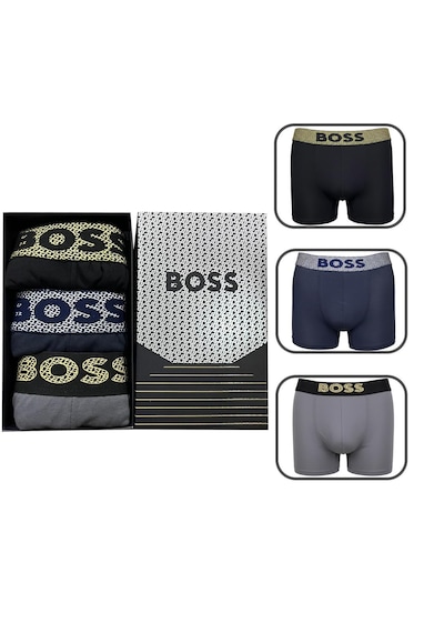 Hugo Boss 3'lü Erkek Boxer Set %100 Organik Pamuk Gri Lacivert Siyah