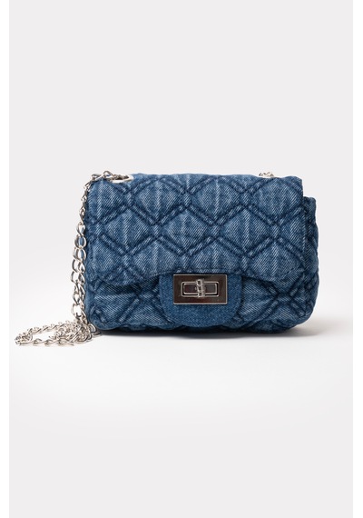 İcone Bag Denim Yıkamalı Kapitone Kadın Çanta, Dikişli Zincir Askılı Günlük Çanta, Kot Çanta Kot Lacivert