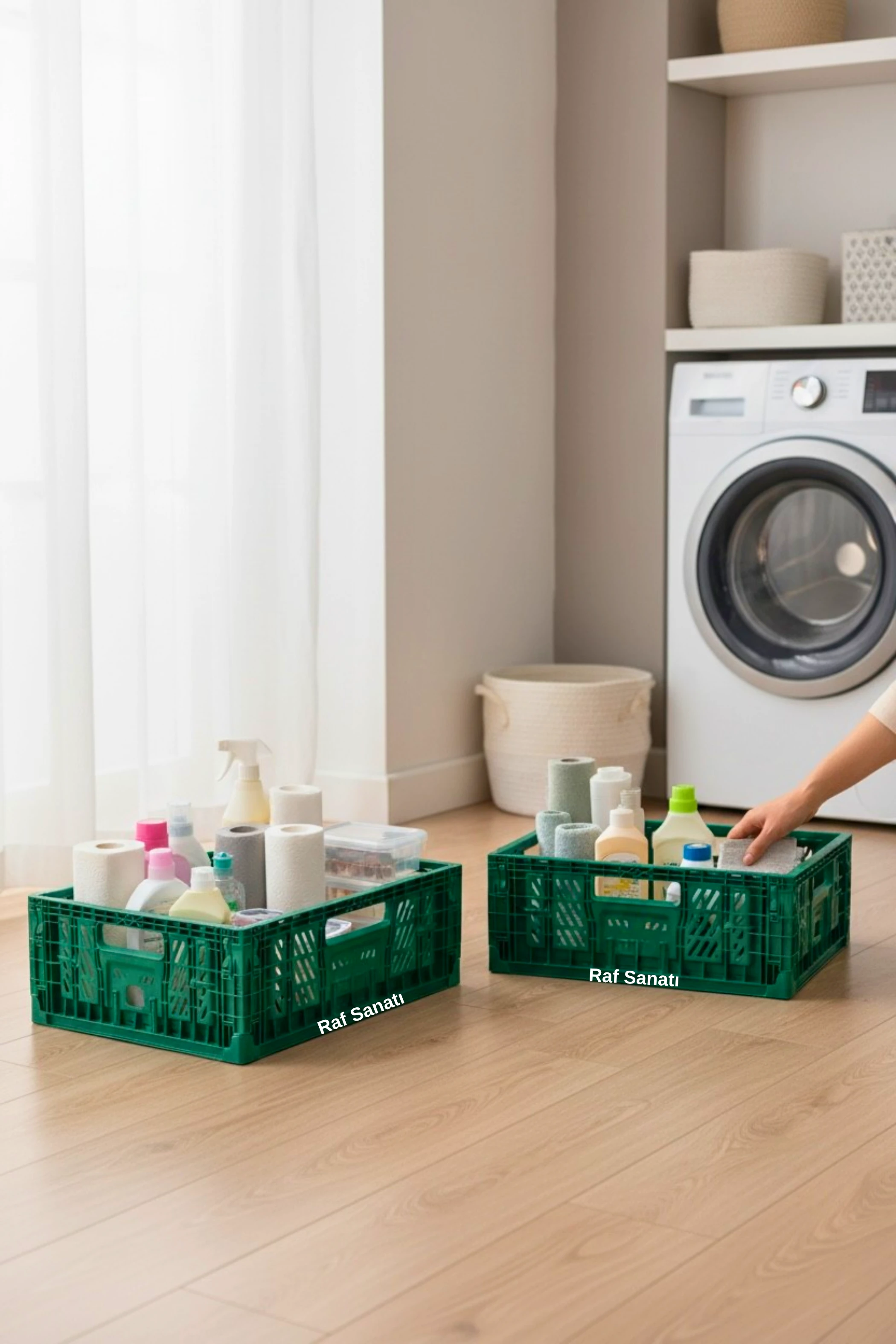 Katlanır Plastik Kasa 60x40x15 Cm, Bagaj Düzenleyici, Saklama Ve Reyon Manav Kasası Çok Amaçlı Sepet Yeşil