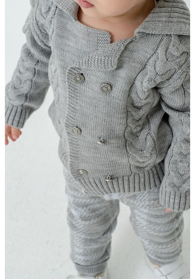 Babyhola Erkek Bebek Triko Hırka Pantolon Kışlık Takım 23110 Gri