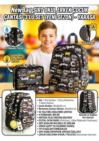 Newbag Yarasa Erkek Sırt Okul Çantası-3'lü Set Yeni Sezon
