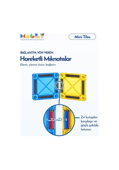 Magly Mini Tiles - Seyahat Boy Manyetik Yapı Blokları - Çocuklar İçin Metal Kutulu 32 Parça Mini Manyetik Oyun Seti